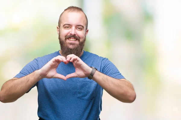 Joven Hombre Hipster Caucásico Sobre Fondo Aislado Sonriendo Amor Mostrando — Foto de Stock