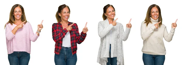 Collage Hermosa Mujer Mediana Edad Vistiendo Suéter Invierno Sobre Fondo —  Fotos de Stock