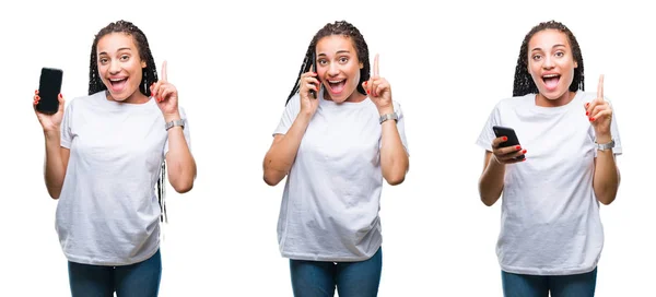 Collage Hermosa Mujer Afroamericana Usando Teléfono Inteligente Sobre Fondo Aislado —  Fotos de Stock