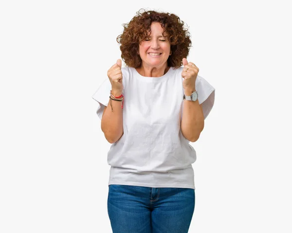 Senior Vrouw Mooi Midden Ager Dragen Witte Shirt Geïsoleerde Achtergrond — Stockfoto