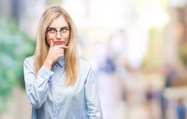Young Beautiful Blonde Business Woman Wearing Glasses Isolated Background Looking — Stock Photo, Image