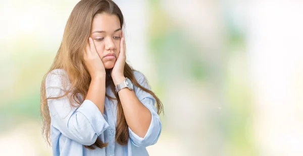 Ung Vacker Brunett Affärskvinna Över Isolerade Bakgrund Trött Händer Som — Stockfoto