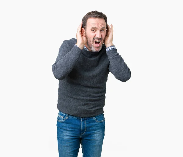 Hombre Mayor Mediana Edad Guapo Usando Suéter Sobre Fondo Aislado —  Fotos de Stock