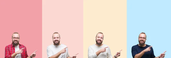 Collage Jeune Homme Avec Barbe Sur Rayures Colorées Fond Isolé — Photo