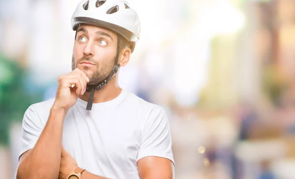 Young Handsome Man Wearing Cyclist Safety Helmet Isolated Background Hand — Stock Photo, Image