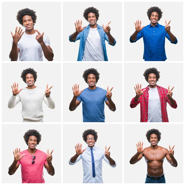 Kolaj Afrikalı Amerikalı Gencin Gösterilen Parmakları Ile Işaret Izole Arka — Stok fotoğraf