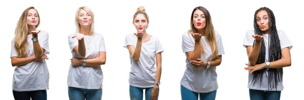 Collage Einer Gruppe Schöner Frauen Die Legeres Weißes Shirt Über — Stockfoto