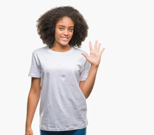 Jonge Afro Amerikaanse Vrouw Geïsoleerde Achtergrond Weergeven Met Vingers Omhoog — Stockfoto