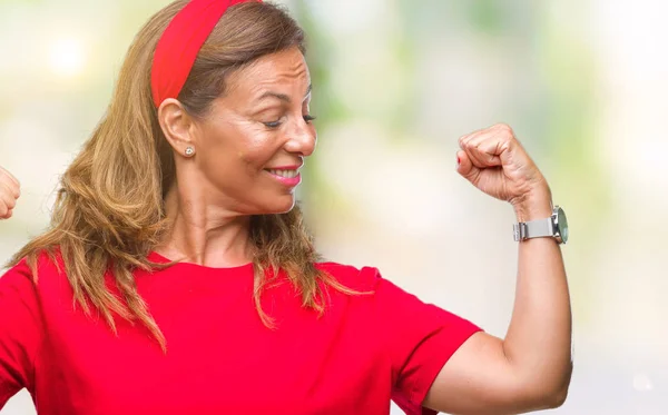 Mujer Hispana Mayor Mediana Edad Sobre Fondo Aislado Que Muestra —  Fotos de Stock