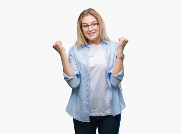 Jeune Femme Affaires Caucasienne Portant Des Lunettes Sur Fond Isolé — Photo