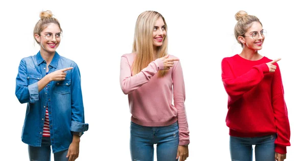 Collage Unga Vackra Blonda Kvinnan Över Isolerade Bakgrund Glada Med — Stockfoto