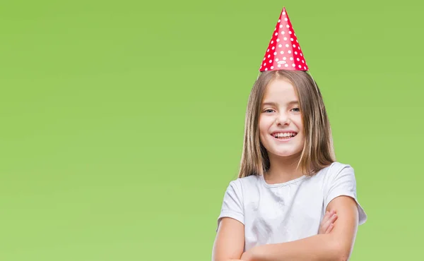 Genç Güzel Kız Doğum Günü Şapkası Üzerinde Arka Plan Ile — Stok fotoğraf