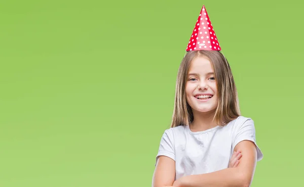 Mooi Meisje Verjaardag Glb Dragen Geïsoleerd Achtergrond Blij Gezicht Lachend — Stockfoto