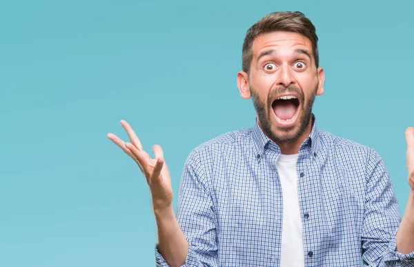 Homem Bonito Jovem Vestindo Shirt Branca Sobre Fundo Isolado Celebrando — Fotografia de Stock