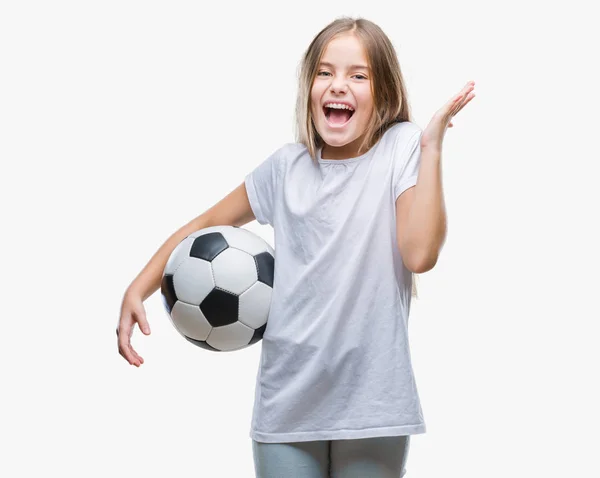 Genç Güzel Kız Futbol Futbol Topu Tutan Kocaman Bir Gülümseme — Stok fotoğraf