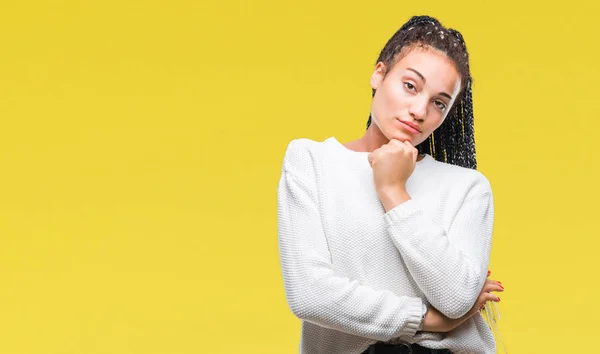 Jovem Trançado Cabelo Afro Americano Menina Vestindo Camisola Inverno Sobre — Fotografia de Stock