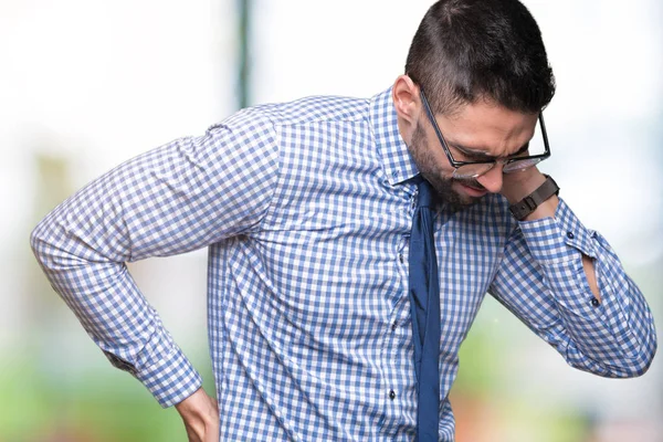 Giovane Uomo Affari Che Indossa Occhiali Sfondo Isolato Sofferenza Lesioni — Foto Stock