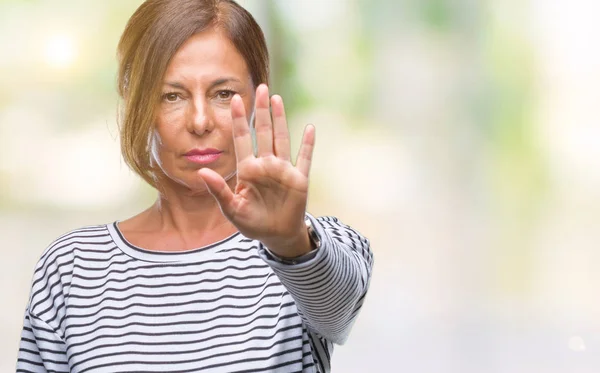 Ältere Hispanische Frau Mittleren Alters Mit Isoliertem Hintergrund Die Aufhört — Stockfoto