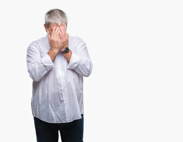 Bell Uomo Anziano Sfondo Isolato Con Espressione Triste Che Copre — Foto Stock