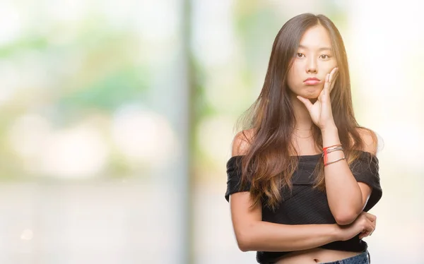 Giovane Donna Asiatica Sfondo Isolato Pensare Cercando Stanco Annoiato Con — Foto Stock