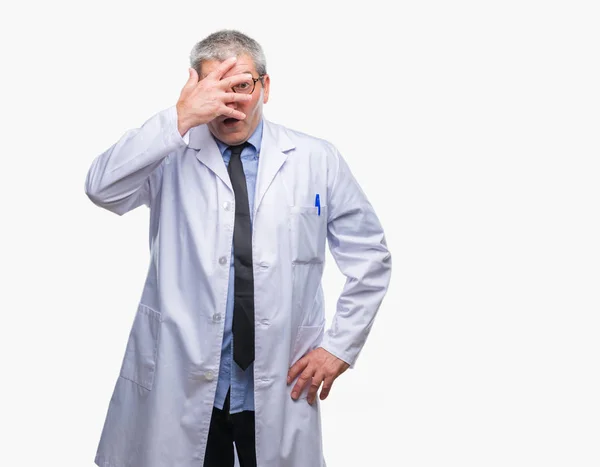 Handsome Senior Doctor Scientist Professional Man Wearing White Coat Isolated — Stock Photo, Image