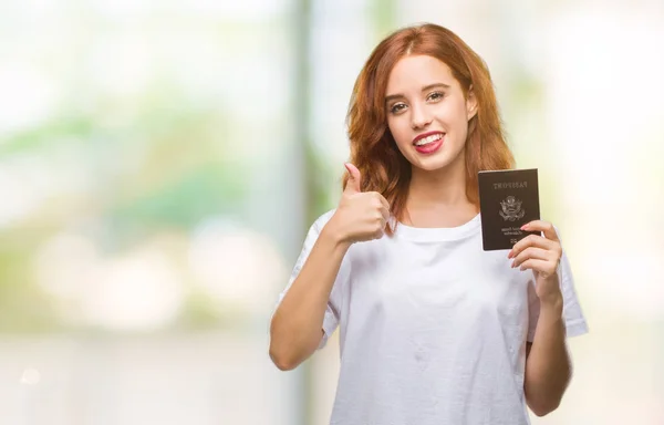 Joven Hermosa Mujer Con Pasaporte Los Estados Unidos América Sobre — Foto de Stock