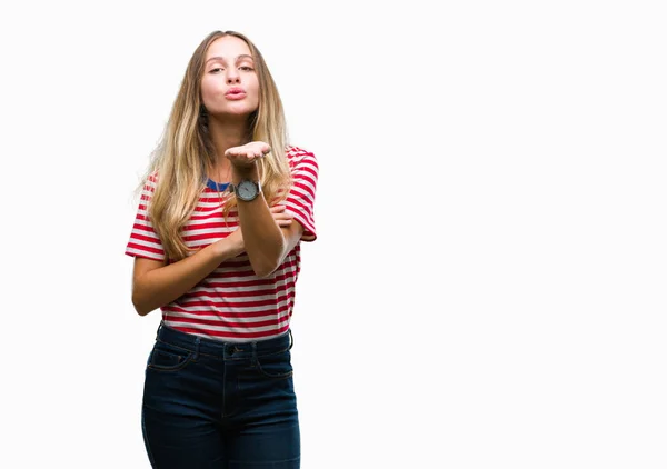 Jonge Mooie Blonde Vrouw Geïsoleerde Achtergrond Kijken Naar Camera Een — Stockfoto