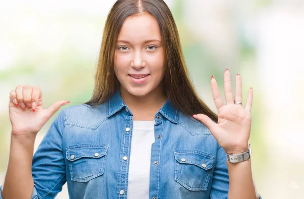 Jeune Caucasienne Belle Femme Sur Fond Isolé Montrant Pointant Vers — Photo