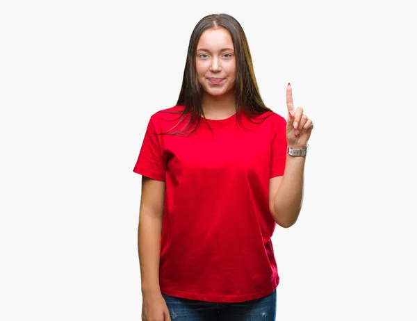 Young Beautiful Caucasian Woman Isolated Background Showing Pointing Finger Number — Stock Photo, Image