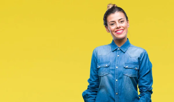 Giovane Bella Donna Sfondo Isolato Con Sorriso Felice Fresco Sul — Foto Stock