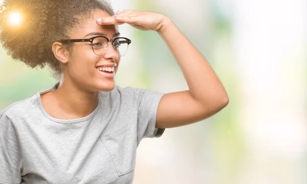 Jonge Afro Amerikaanse Vrouw Bril Geïsoleerd Achtergrond Erg Blij Lachende — Stockfoto