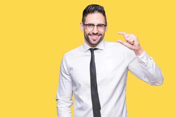 Joven Hombre Negocios Guapo Con Gafas Sobre Fondo Aislado Sonriente — Foto de Stock