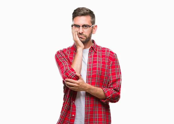 Young Handsome Man Isolated Background Thinking Looking Tired Bored Depression — Stock Photo, Image