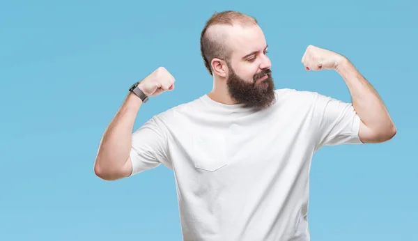 Jonge Kaukasische Hipster Man Dragen Casual Shirt Geïsoleerde Achtergrond Armen — Stockfoto