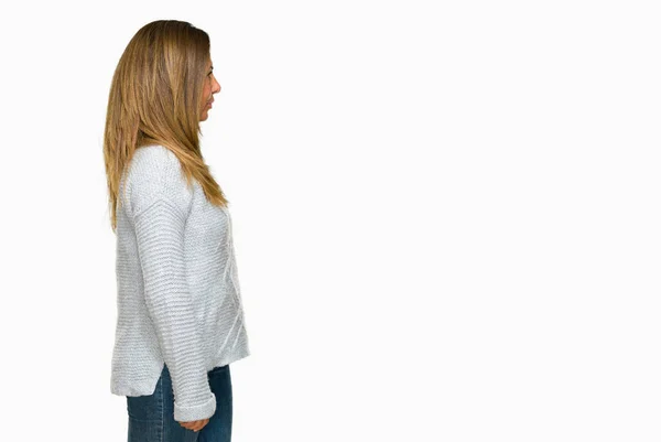 Piękny Wiek Średni Dorosła Kobieta Noszenia Sweter Zima Białym Tle — Zdjęcie stockowe