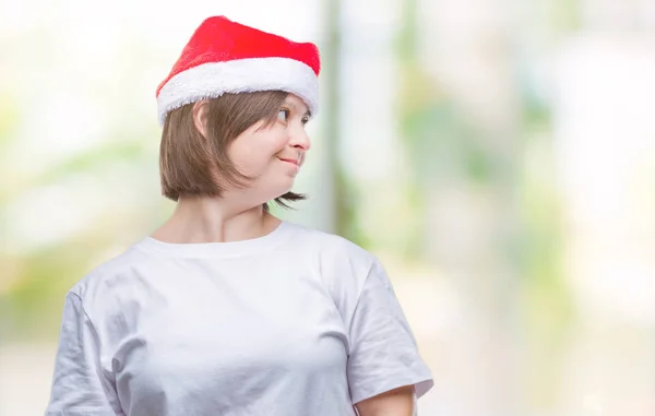 Jonge Volwassen Vrouw Met Het Syndroom Van Dragen Kerst Hoed — Stockfoto