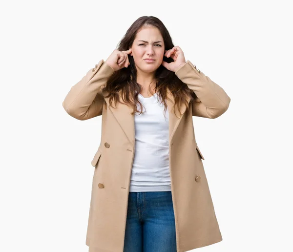 Bella Size Giovane Donna Che Indossa Cappotto Invernale Sfondo Isolato — Foto Stock