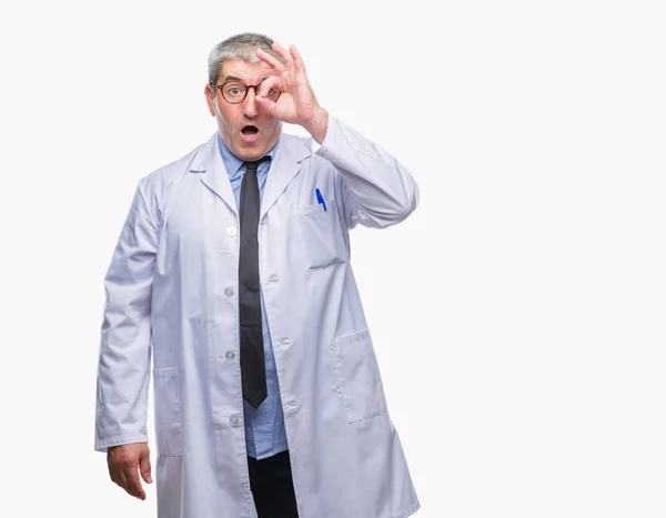 Handsome Senior Doctor Scientist Professional Man Wearing White Coat Isolated — Stock Photo, Image