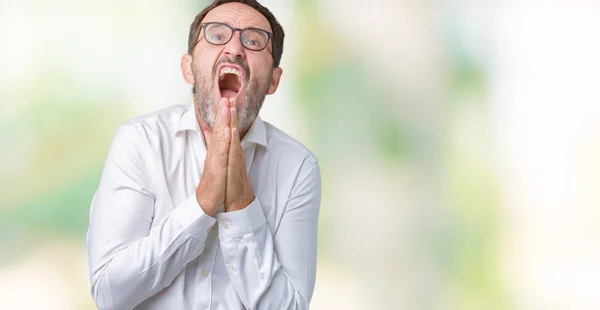 Schöner Älterer Eleganter Geschäftsmann Mittleren Alters Mit Brille Vor Isoliertem — Stockfoto