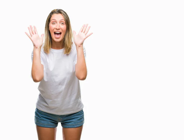 Jovem Bela Mulher Sobre Fundo Isolado Celebrando Louco Espantado Pelo — Fotografia de Stock