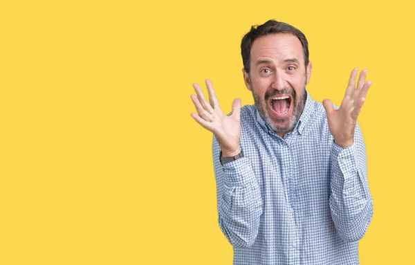 Guapo Mediana Edad Elegante Hombre Mayor Sobre Fondo Aislado Celebrando — Foto de Stock