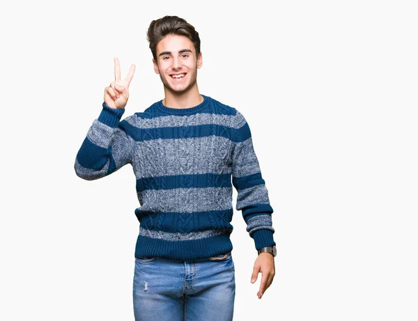 Joven Hombre Guapo Sobre Fondo Aislado Mostrando Señalando Hacia Arriba — Foto de Stock