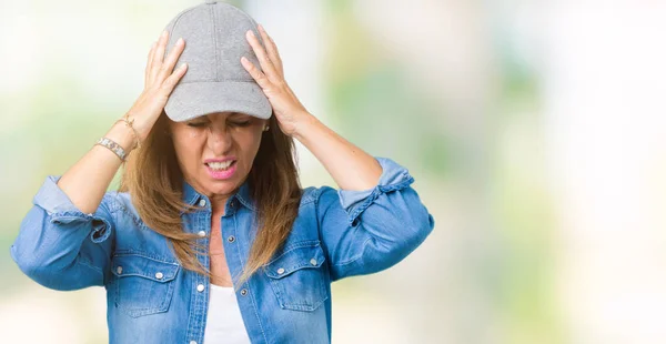 Bella Donna Mezza Età Che Indossa Cappello Sportivo Sfondo Isolato — Foto Stock