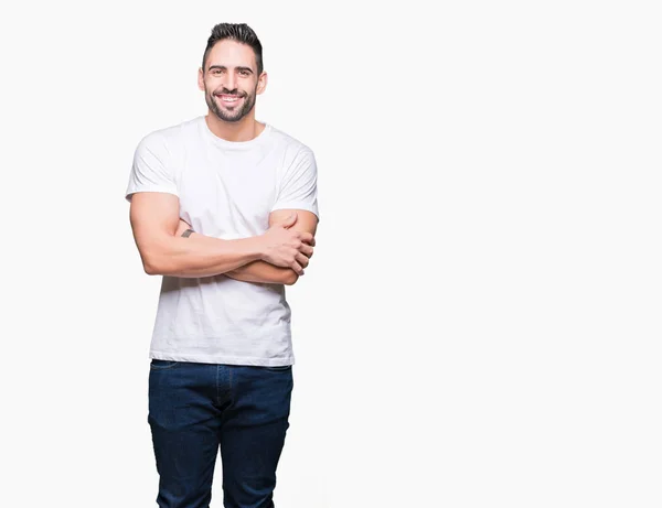 Junger Mann Lässigem Weißem Shirt Über Isoliertem Hintergrund Glücklich Lächelnd — Stockfoto