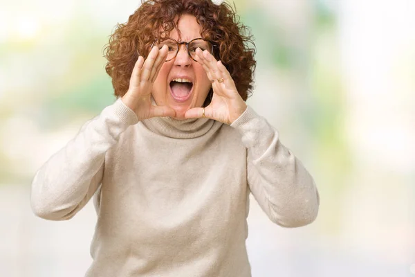 Schöne Seniorin Mittleren Alters Die Rollkragenpullover Und Brille Über Isoliertem — Stockfoto