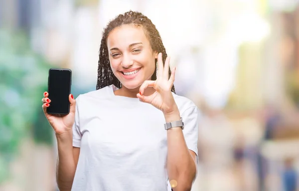 Young Braided Hair African American Girl Showing Screen Smartphone Isolated — Stock Photo, Image