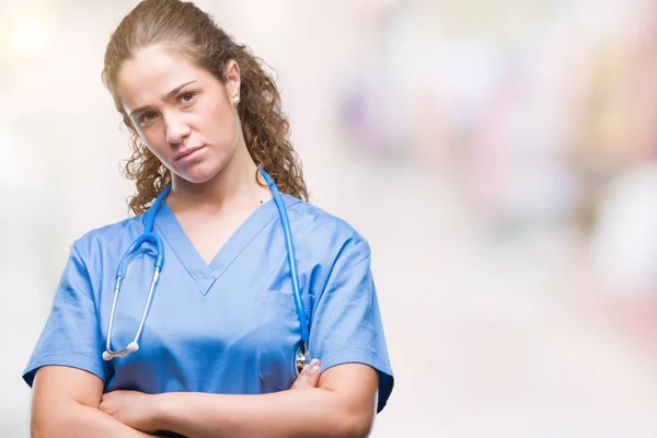 Young Brunette Doctor Girl Wearing Nurse Surgeon Uniform Isolated Background — Stock Photo, Image