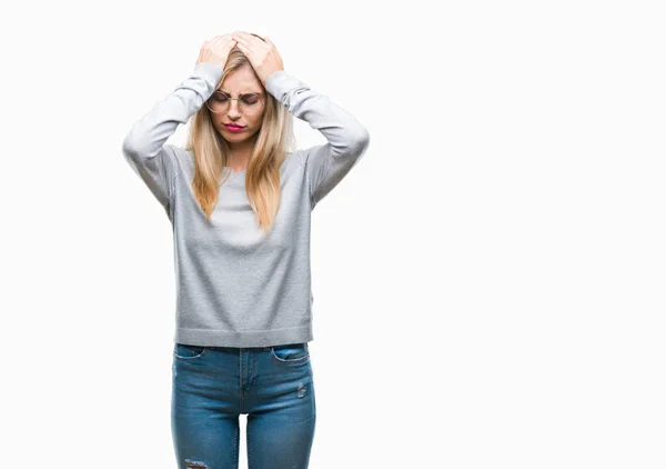 Giovane Bella Donna Bionda Con Gli Occhiali Sfondo Isolato Che — Foto Stock