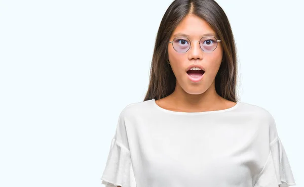 Young Asian Woman Wearing Glasses Isolated Background Afraid Shocked Surprise — Stock Photo, Image