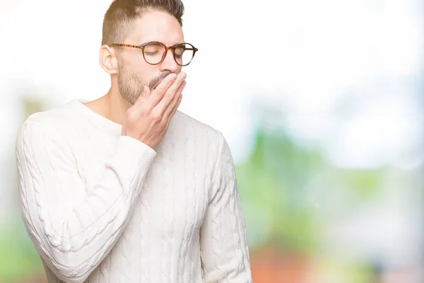Young Handsome Man Wearing Glasses Isolated Background Bored Yawning Tired — Stock Photo, Image